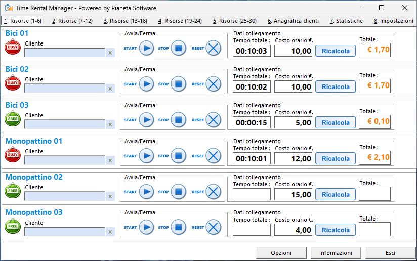 Gestione noleggio biciclette a ore: risorse, timer e costi in tempo reale