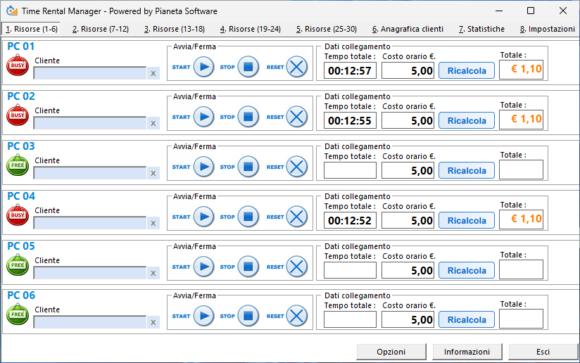 Gestione postazioni Internet Point: timer e costi in tempo reale